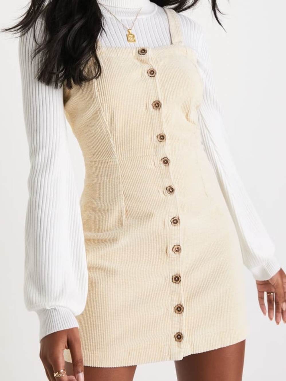 O’Neill Brooklin Cream Corduroy Sleeveless Button-Up Mini Dress - Large